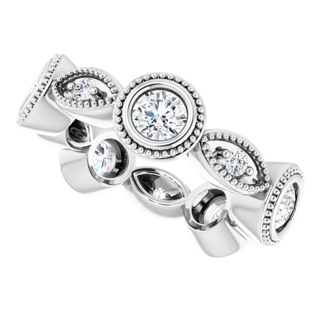 0.95 ct. Bezel Set Round Diamond Milgrain Accent Eternity Band-VIRABYANI